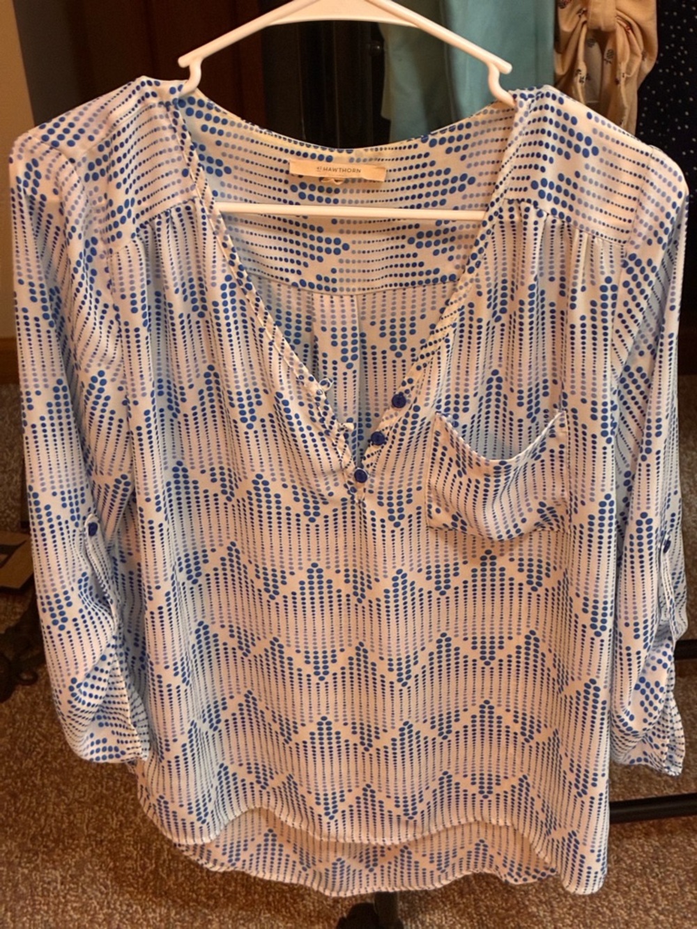Blue Dot Wave V-Neck Pocket Blouse
